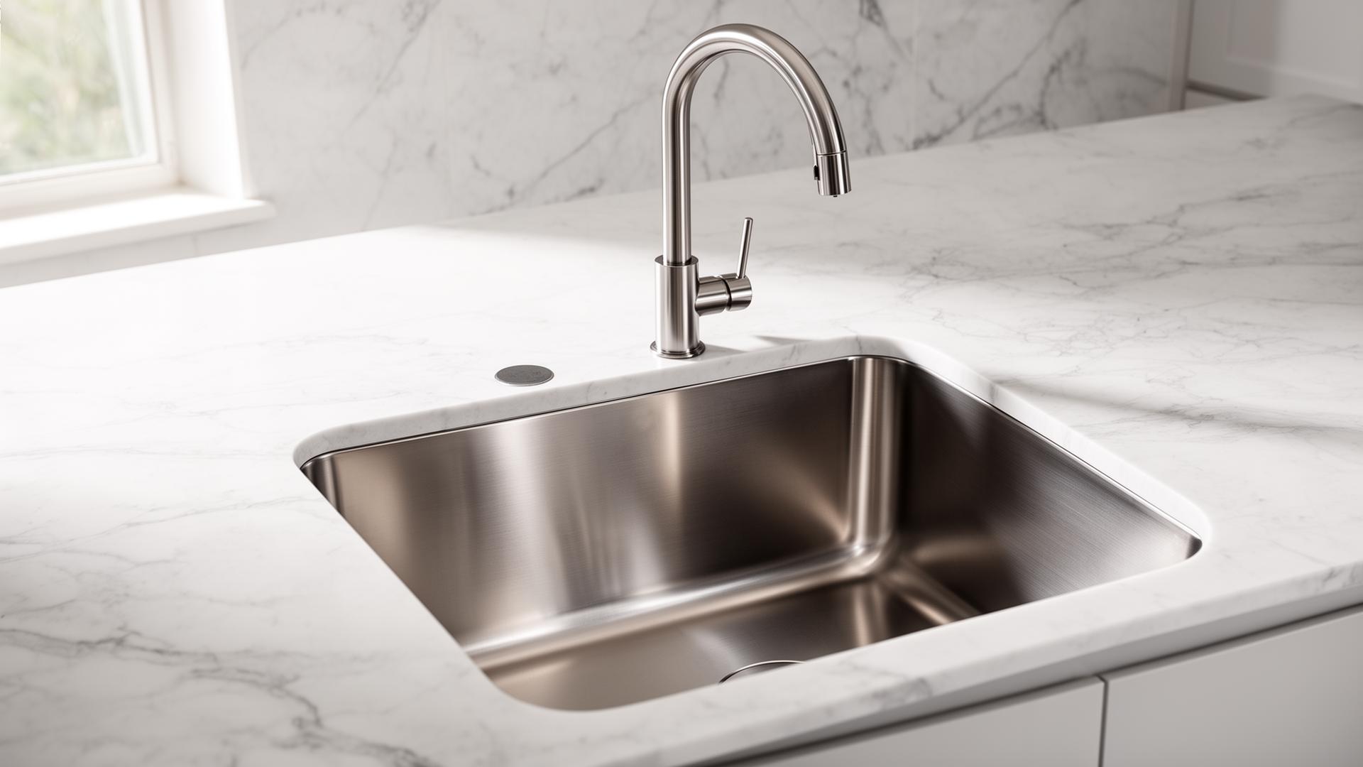 Premium stainless steel undermount sink in a modern marble kitchen